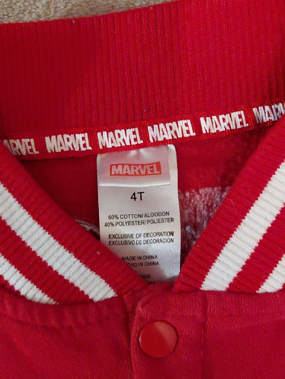 Marvel Red & White Kids Spider-Man Varsity Hoodie Jacket 4T Spidey - Picture 2 of 11